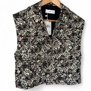 Mango vest Boxy floral corduroy XS Small NEW quilted pocket snap detail